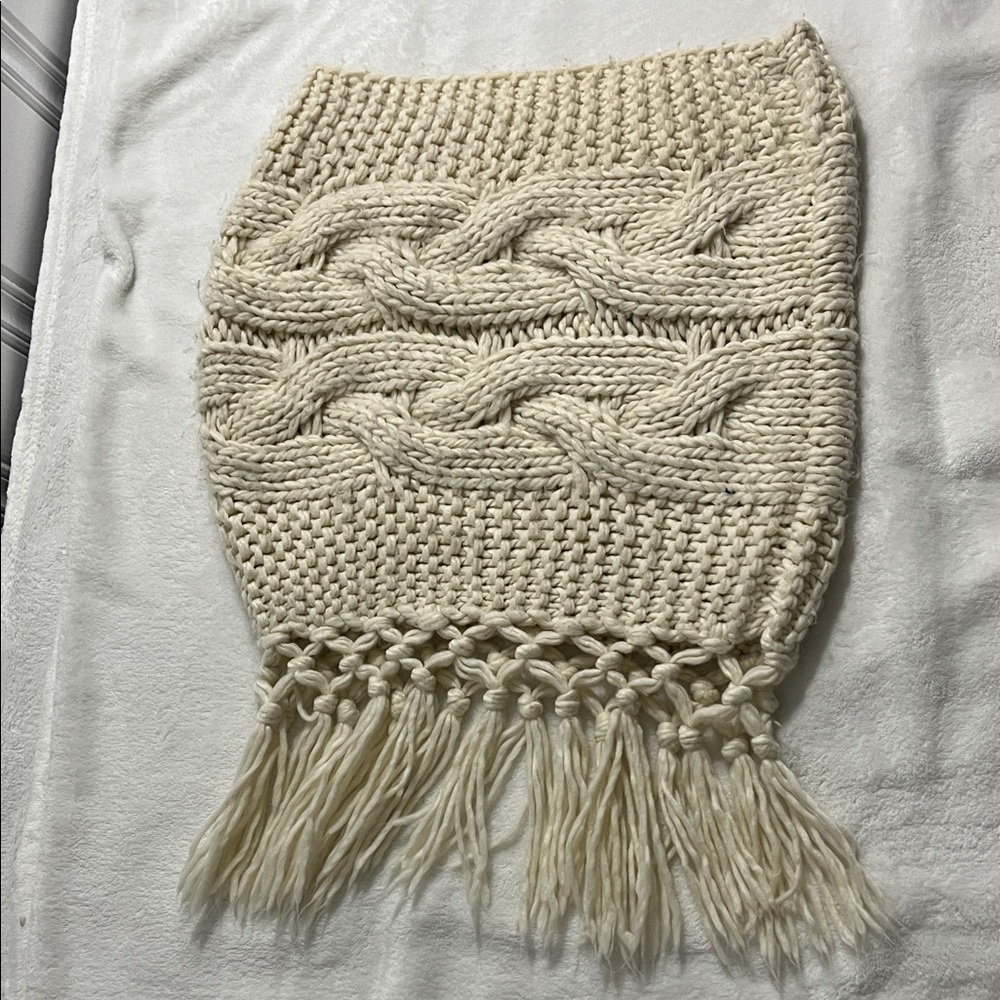Cream Knit Scarf with Fringe